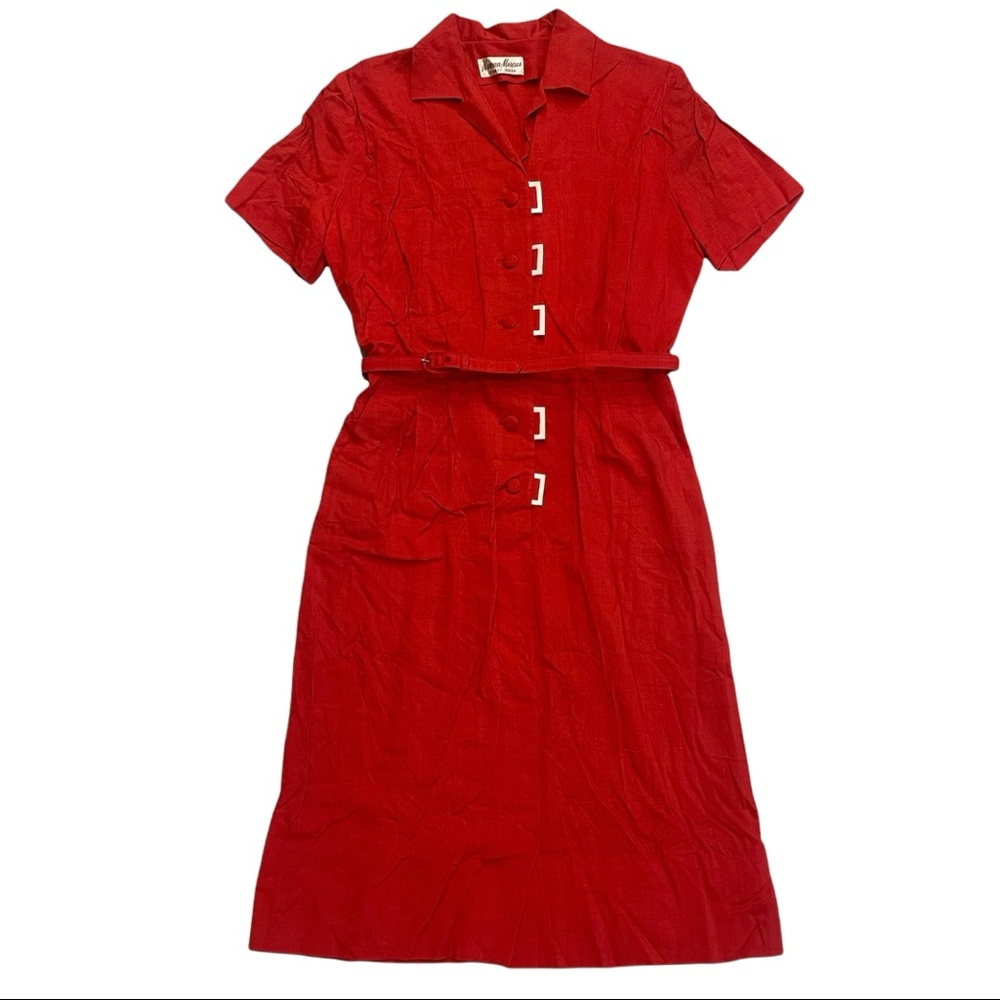 Neiman-Marcus Sports Shop Red Button Up Short Sleeve Dress VINTAGE
